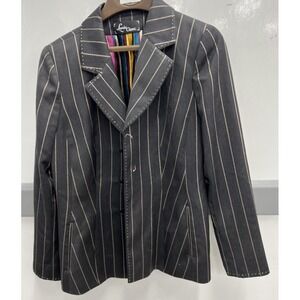 Lourdes Chavez Womens Pinstripe Blazer Grey Pick Stitch Tailored Jacket Size 10